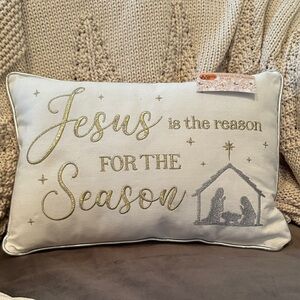 Cracker Barrel Holiday Pillow with Gold and Silver Text